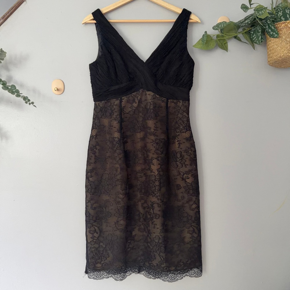 Jones Wear Dress Womens 6 Black Lace Overlay V-Neck Sleeveless Sheath Dress